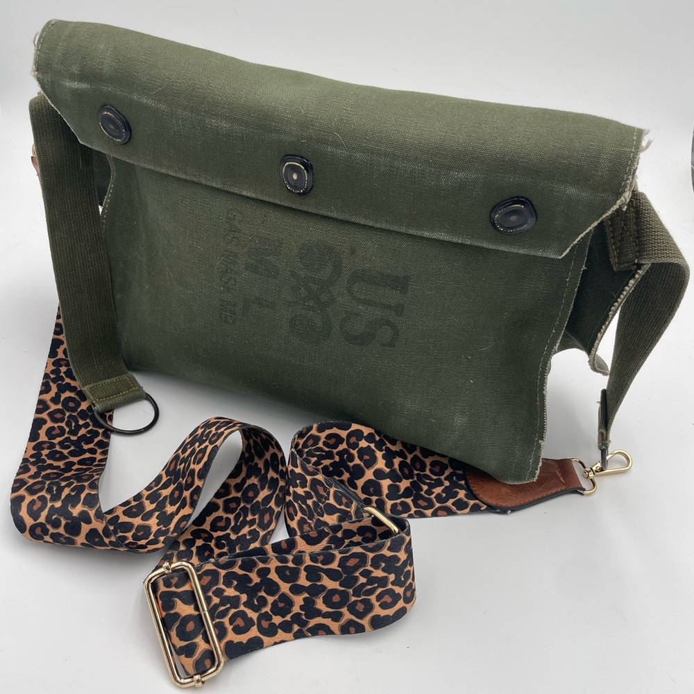 Vintage Gas Mask Green Canvas Messenger Bag, Vietnam Era